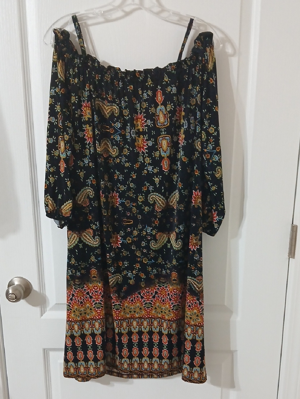 Tacera Black Boho Off-Shoulder Floral Paisley Dress